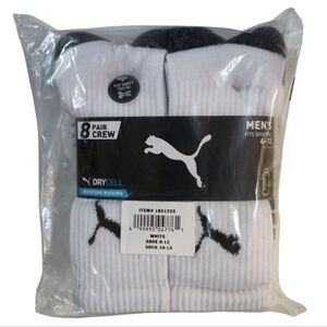 PUMA Mens Crew Sock 8 Pairs per Pack White Comfort Toe Cushioned Foot NWT